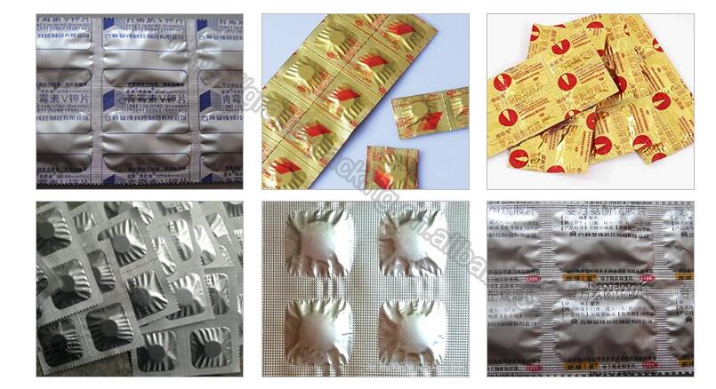 Применение: Стриганая упаковочная машина для таблеток, таких как таблетка, капсула, таблетка, большая шипучая таблетка, конфеты, альтафарма, горло Лозенга и т. Д.